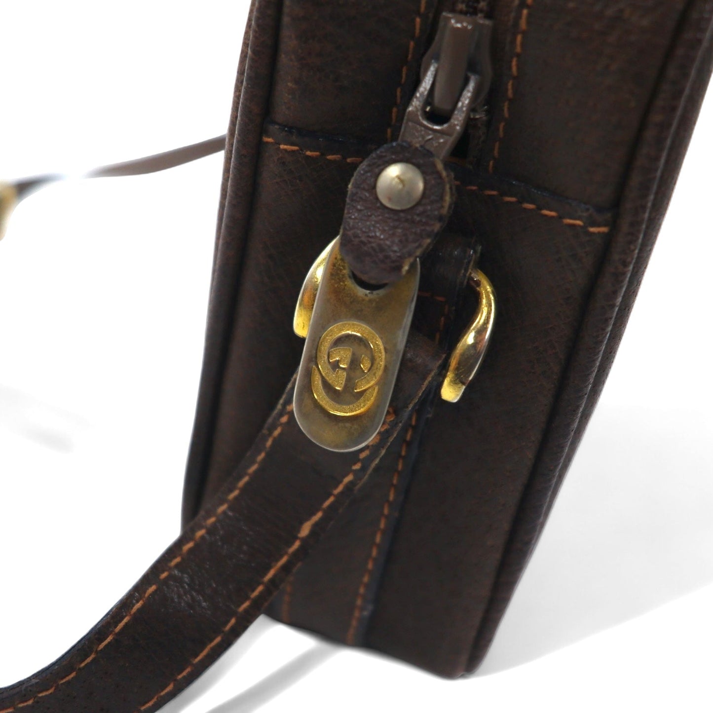 GUCCI オールドグッチ シェリーライン ショルダーバッグ ブラウン レザー