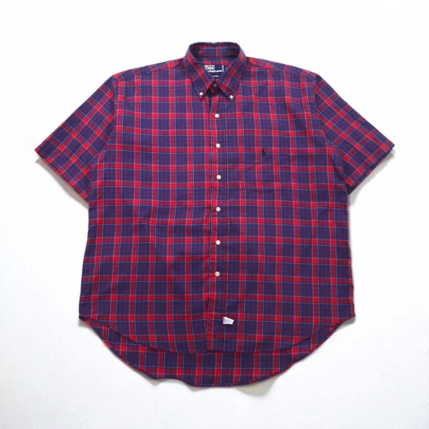 Polo by Ralph Lauren 90年代 ビッグサイズ 半袖 ボタンダウンシャツ L レッド ネイビー チェック