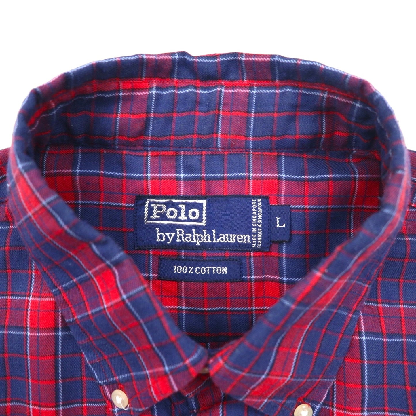 Polo by Ralph Lauren 90年代 ビッグサイズ 半袖 ボタンダウンシャツ L レッド ネイビー チェック