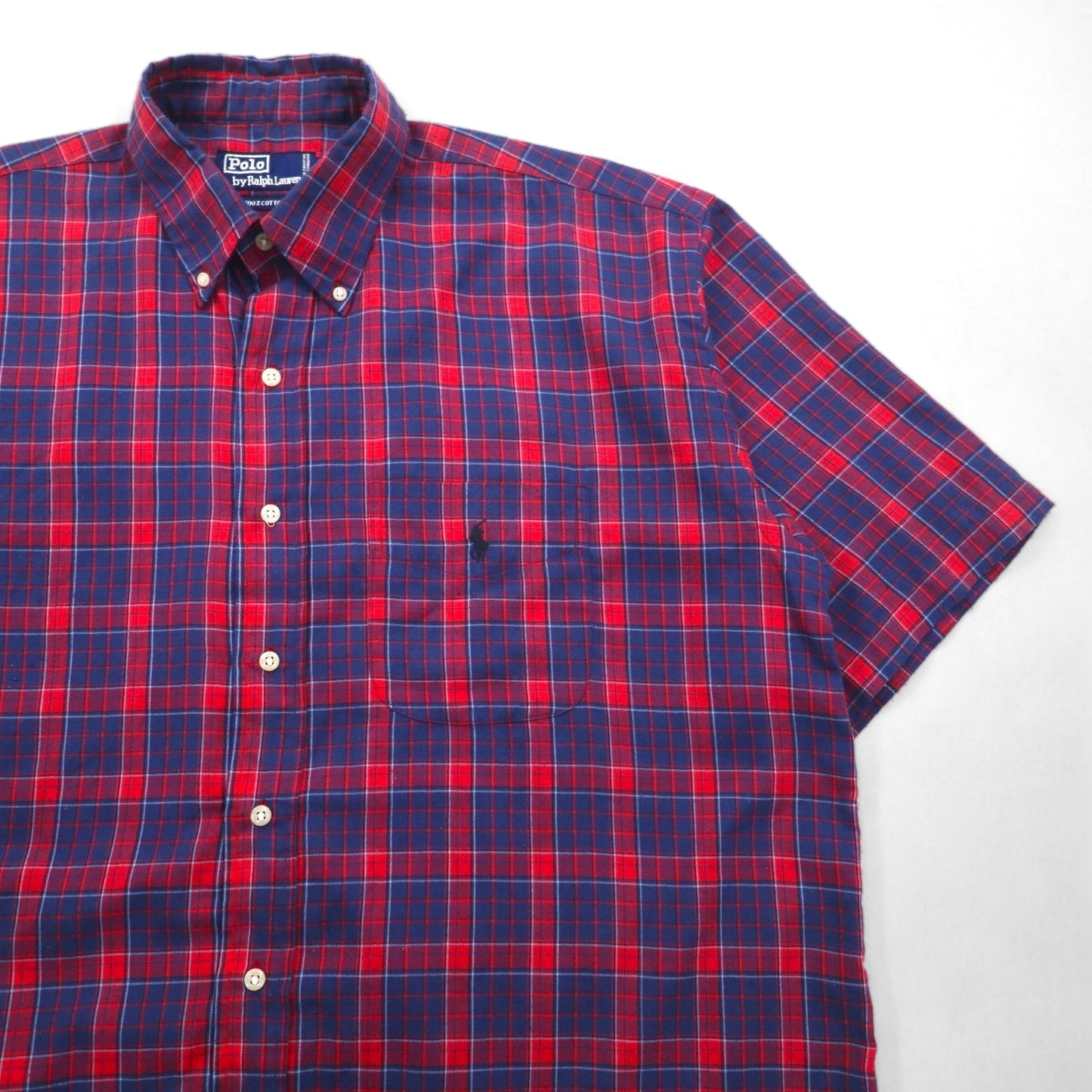 Polo by Ralph Lauren 90年代 ビッグサイズ 半袖 ボタンダウンシャツ L レッド ネイビー チェック