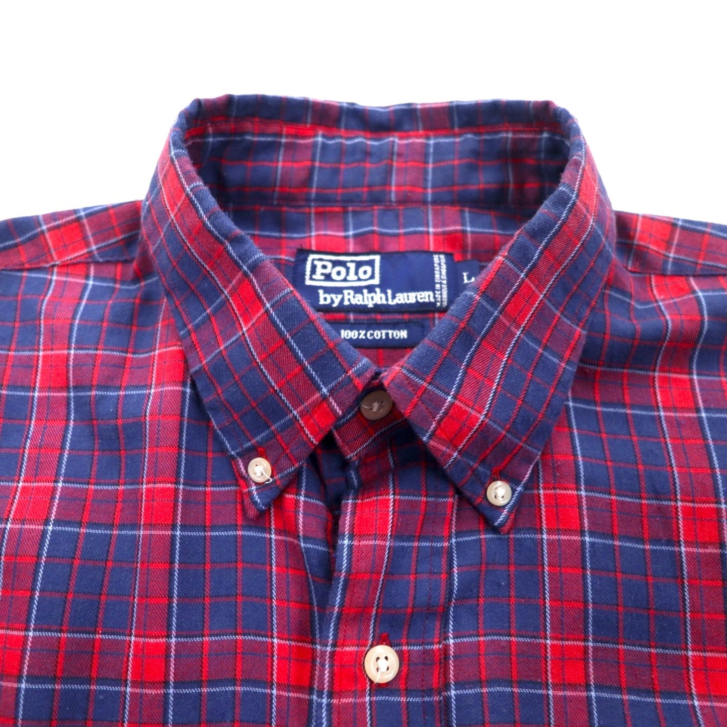 Polo by Ralph Lauren 90年代 ビッグサイズ 半袖 ボタンダウンシャツ L レッド ネイビー チェック