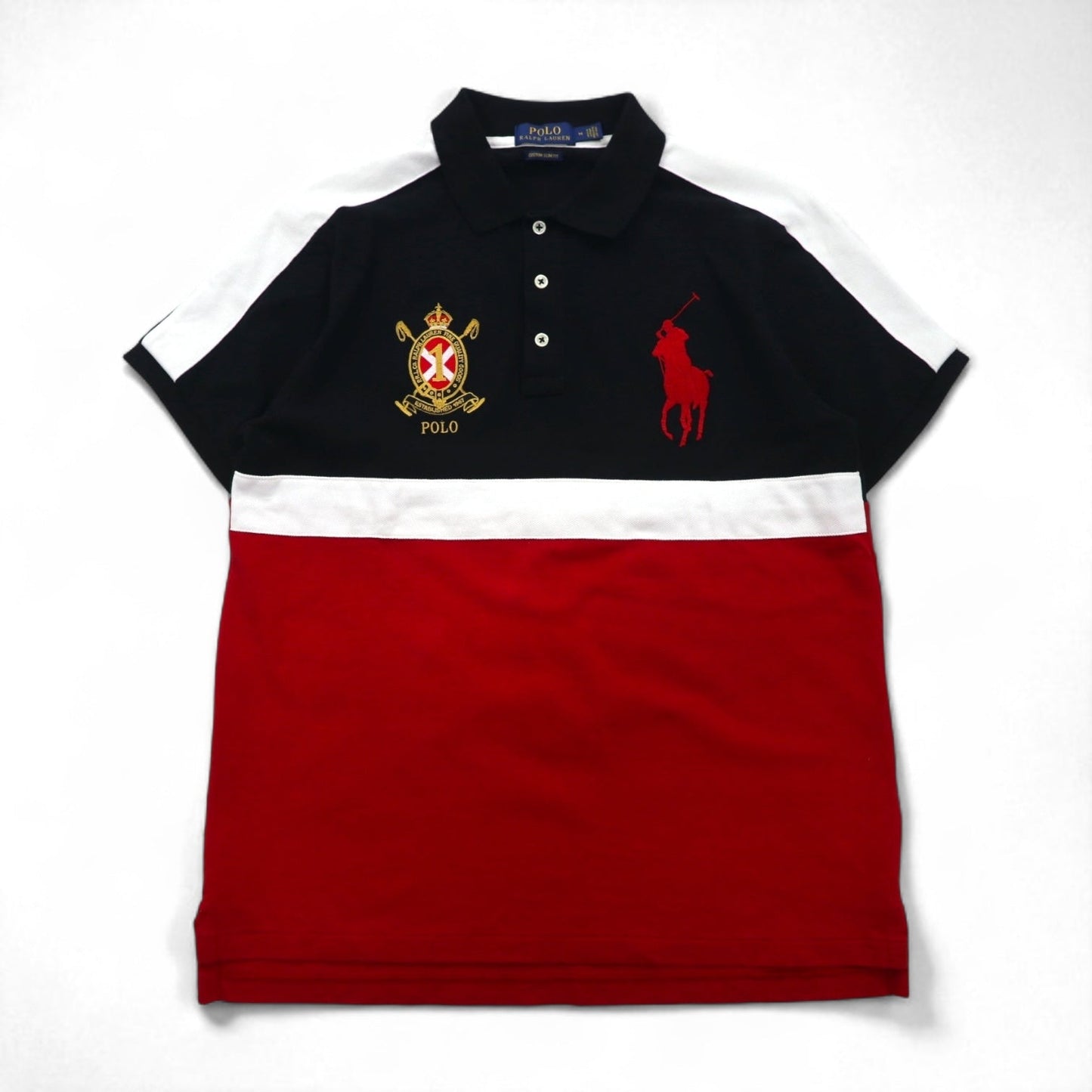 POLO RALPH LAUREN ビッグポニー刺繍 ポロシャツ M ブラック レッド 鹿の子 エンブレム ワッペン
