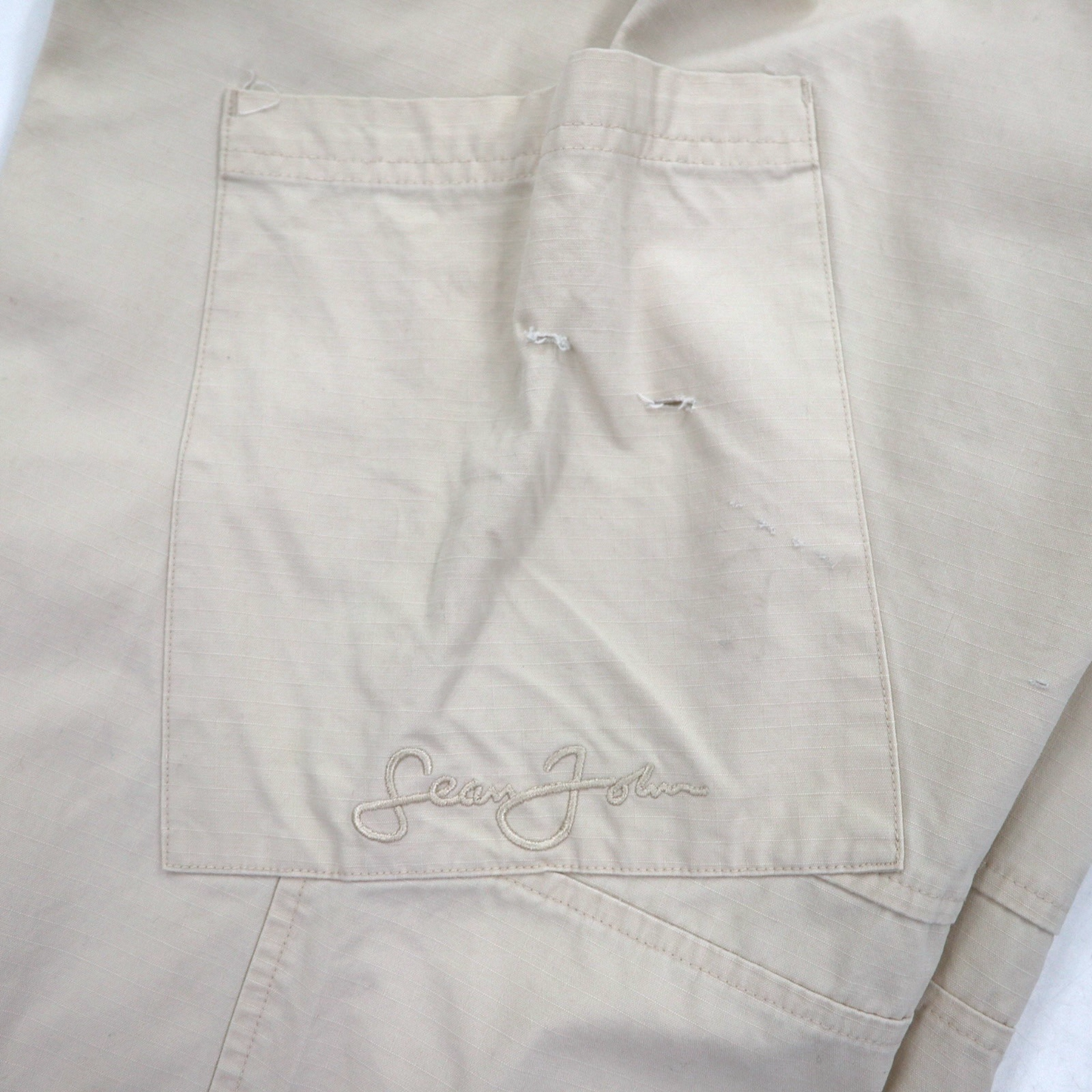Sean John 00年代 バギー ワイド リップストップ ペインターパンツ L ベージュ コットン