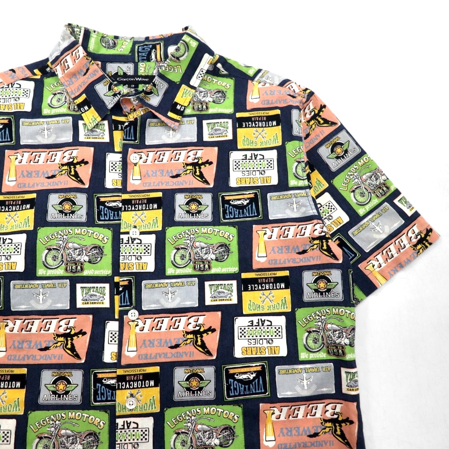 Garcon Wave 90年代 レトロアメリカン 半袖シャツ L マルチカラー 総柄 コットン 日本製