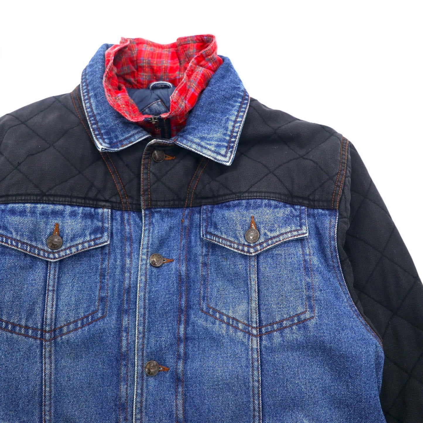 90年代 RUGGED GEAR レイヤード デニムジャケット Gジャン L インディゴ ブルー ブラック キルティング コットン