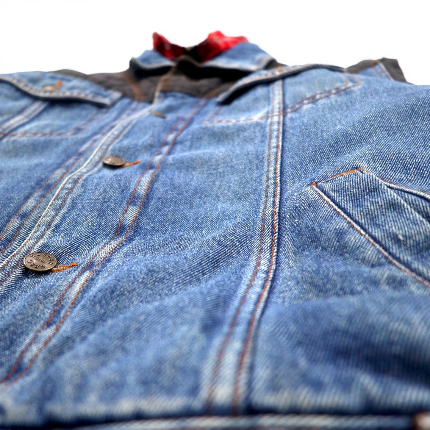 90年代 RUGGED GEAR レイヤード デニムジャケット Gジャン L インディゴ ブルー ブラック キルティング コットン
