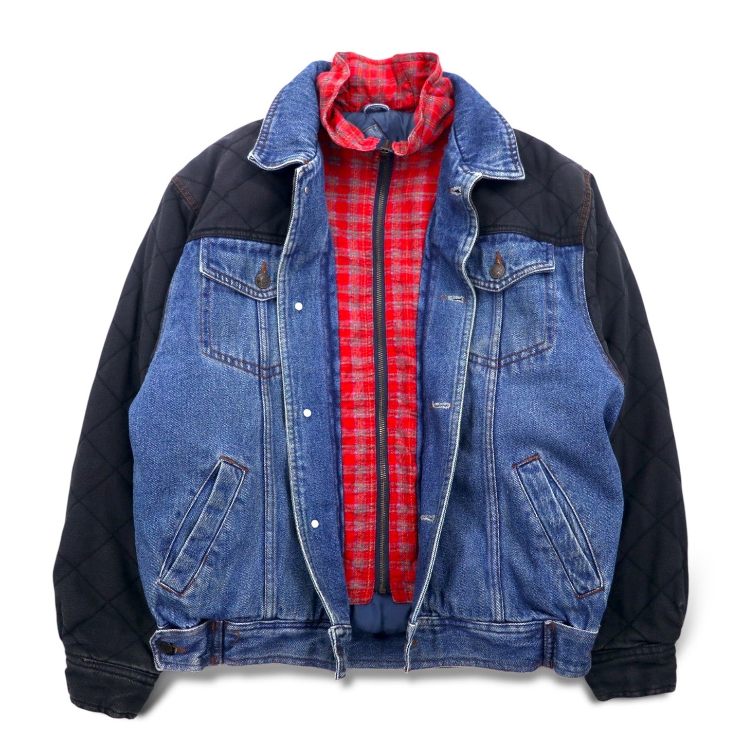 90年代 RUGGED GEAR レイヤード デニムジャケット Gジャン L インディゴ ブルー ブラック キルティング コットン