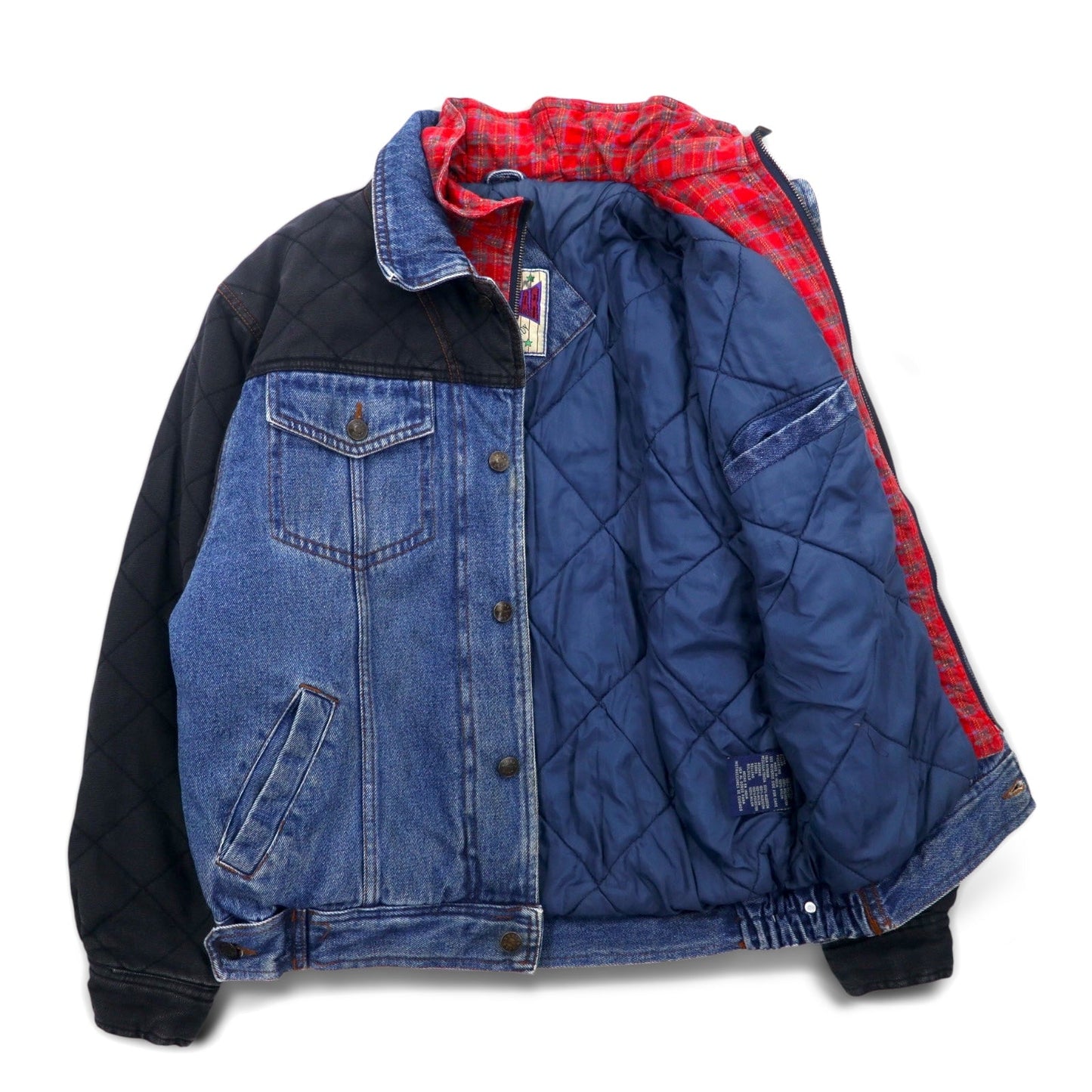 90年代 RUGGED GEAR レイヤード デニムジャケット Gジャン L インディゴ ブルー ブラック キルティング コットン