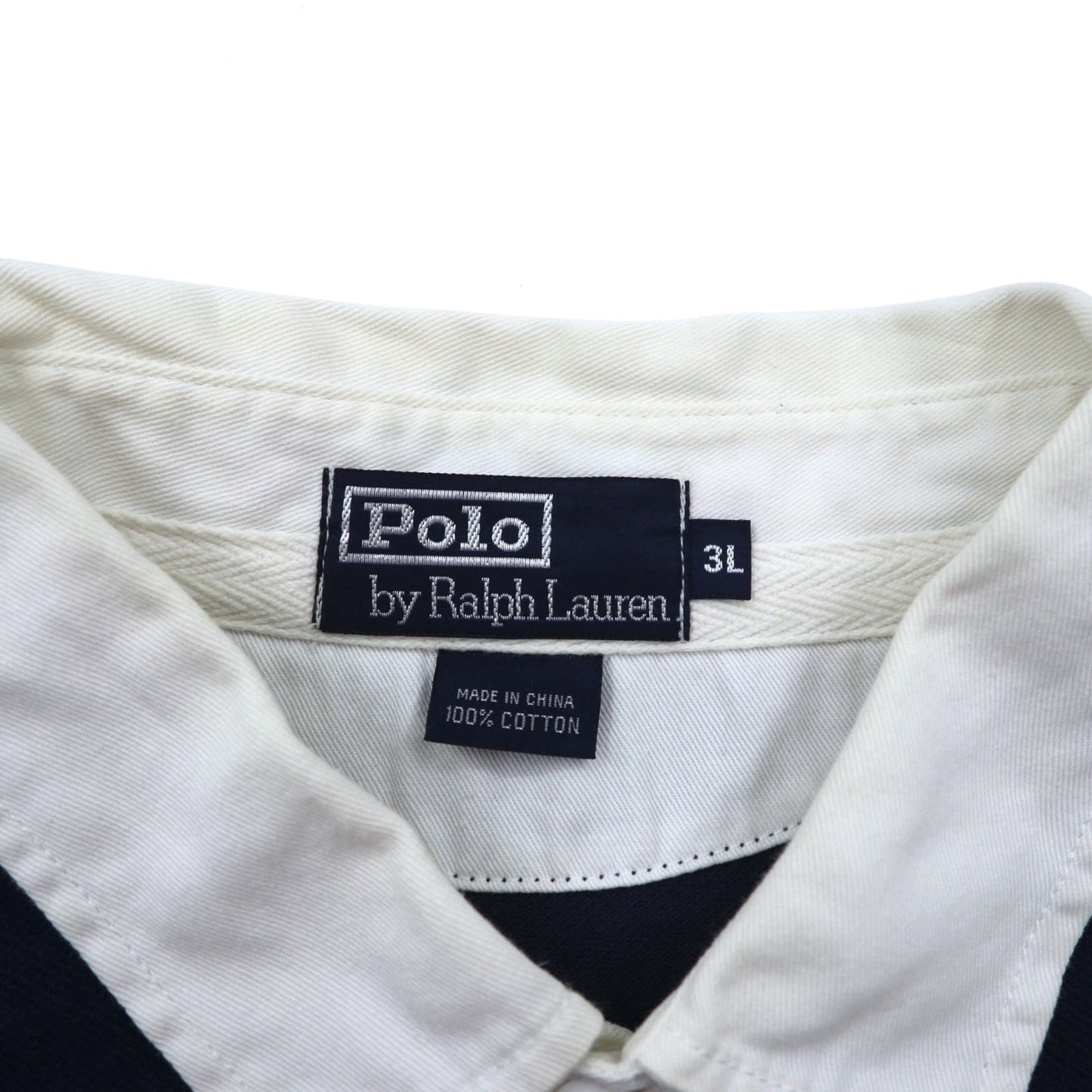 Polo by Ralph Lauren 90年代 ラインデザイン ポロシャツ 3XL ネイビー 鹿の子 エンブレムロゴ刺繍