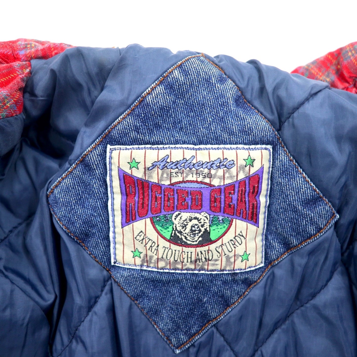 90年代 RUGGED GEAR レイヤード デニムジャケット Gジャン L インディゴ ブルー ブラック キルティング コットン