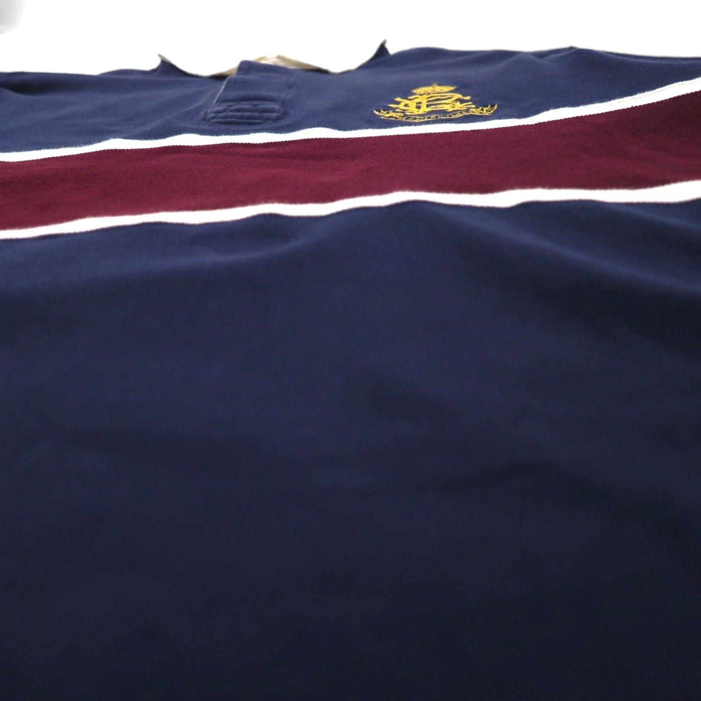Polo by Ralph Lauren 90年代 ラインデザイン ポロシャツ 3XL ネイビー 鹿の子 エンブレムロゴ刺繍