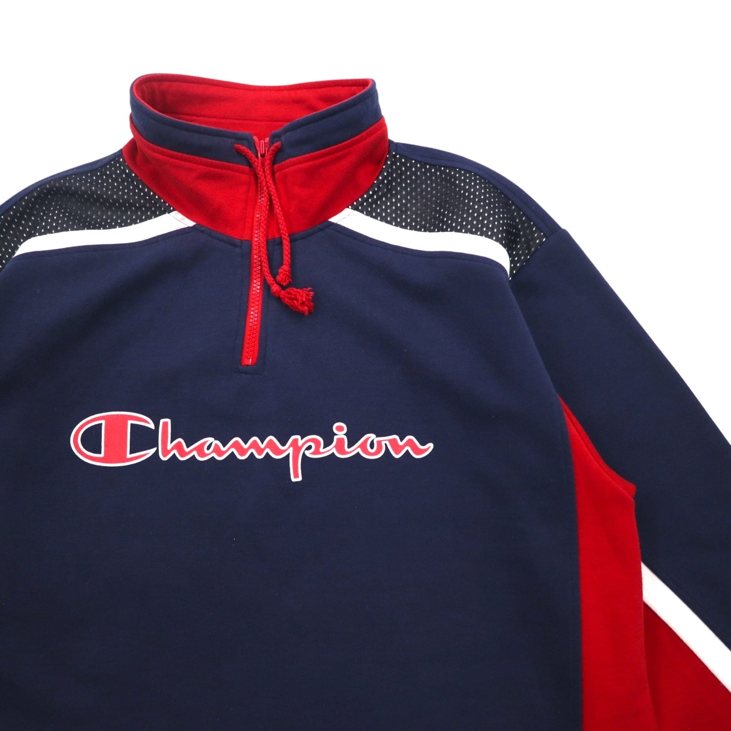 Champion 90年代 ハーフジップ スウェット L ネイビー コットン スクリプトロゴ プリント