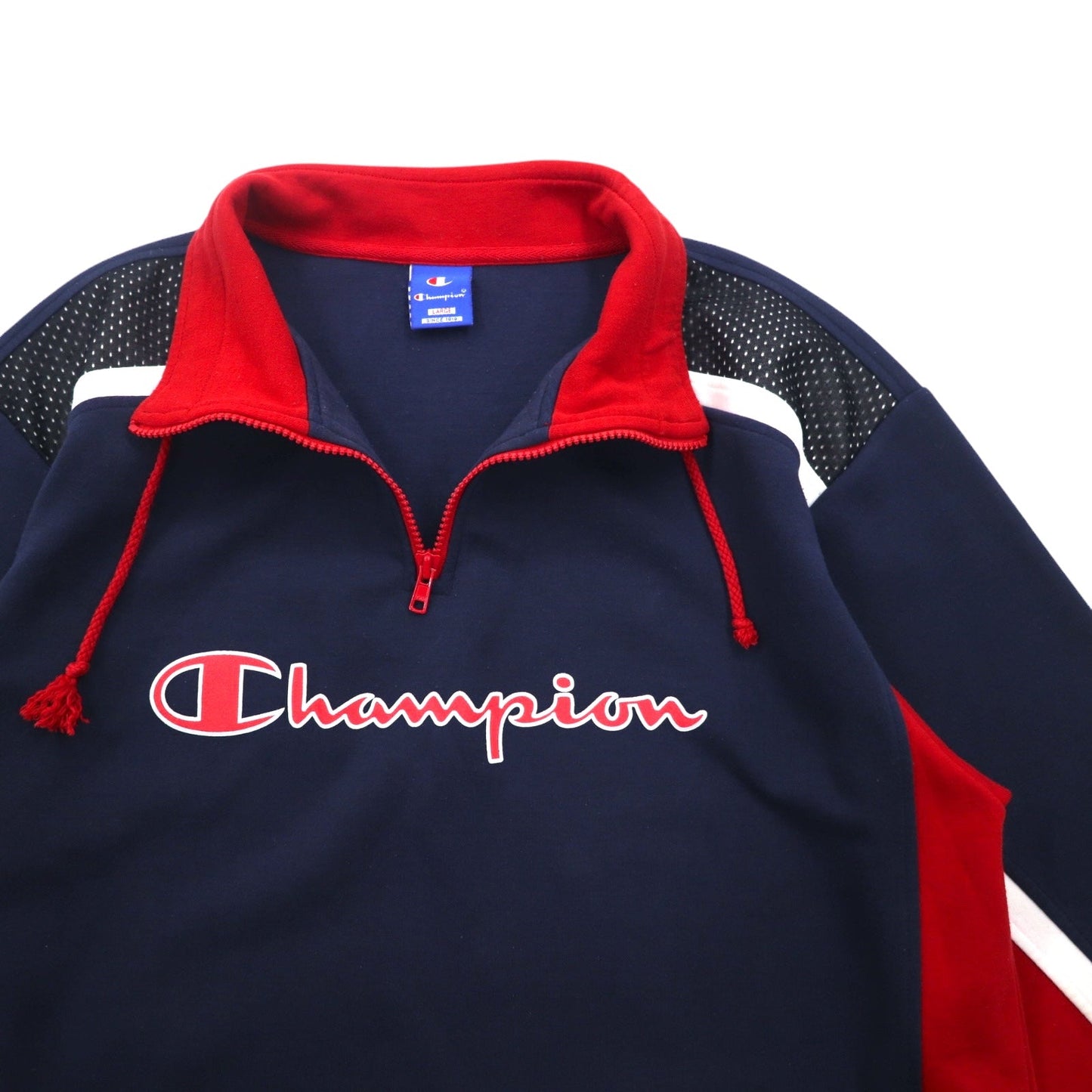 Champion 90年代 ハーフジップ スウェット L ネイビー コットン スクリプトロゴ プリント