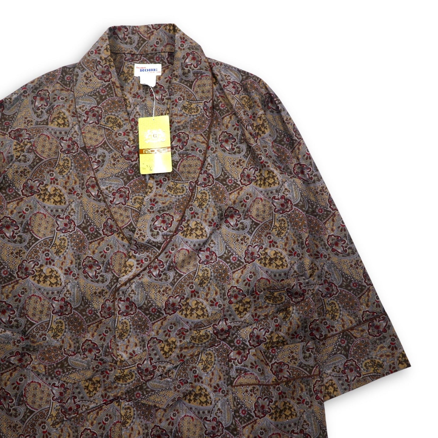 VIntage 90s Japan Made Paisley Robe with Shawl Collar ペイズリー柄 ガウンコート L ブラウン 日本製 未使用品
