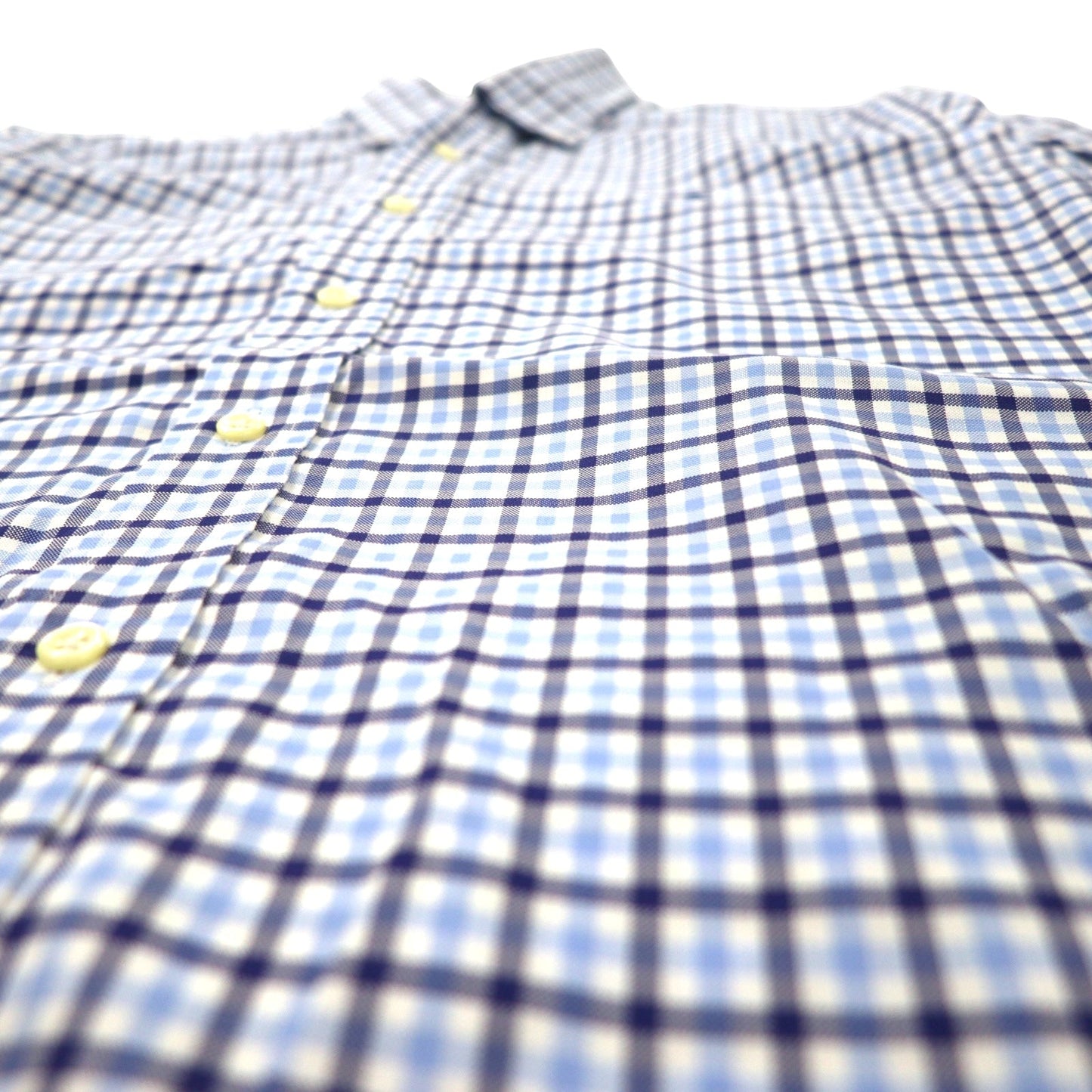 RALPH LAUREN ボタンダウンシャツ M ブルー チェック コットン NON-IRON スモールポニー 刺繍