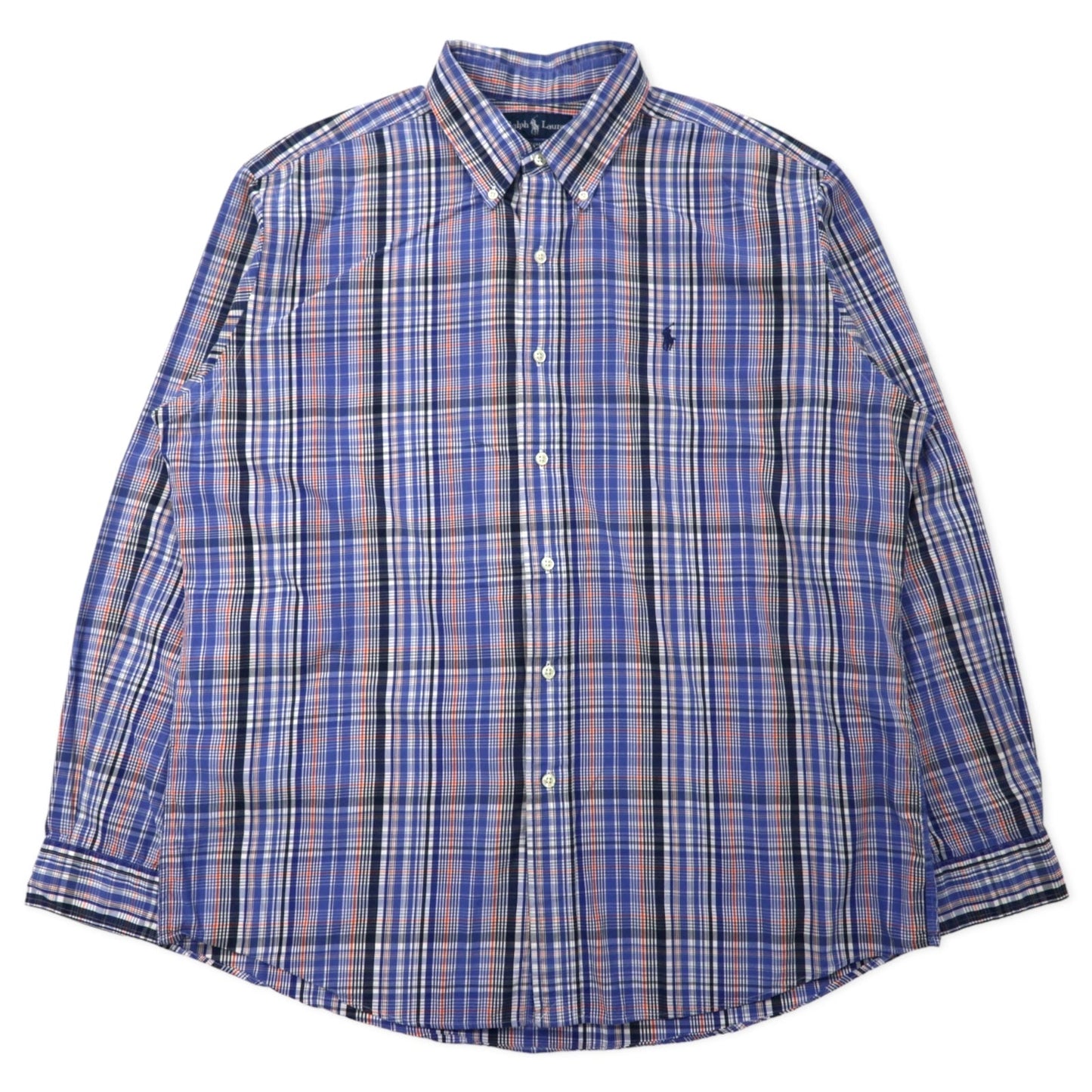 Ralph Lauren ボタンダウンシャツ XL ブルー チェック TWO-PLY COTTON スモールポニー刺繍