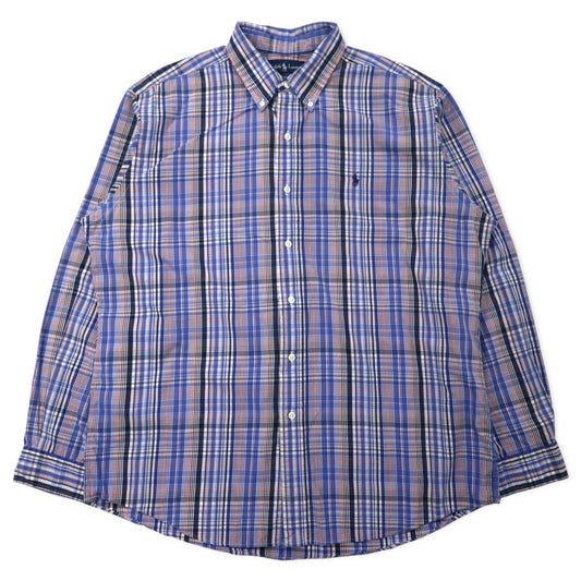 Ralph Lauren ボタンダウンシャツ XL ブルー チェック TWO-PLY COTTON スモールポニー刺繍