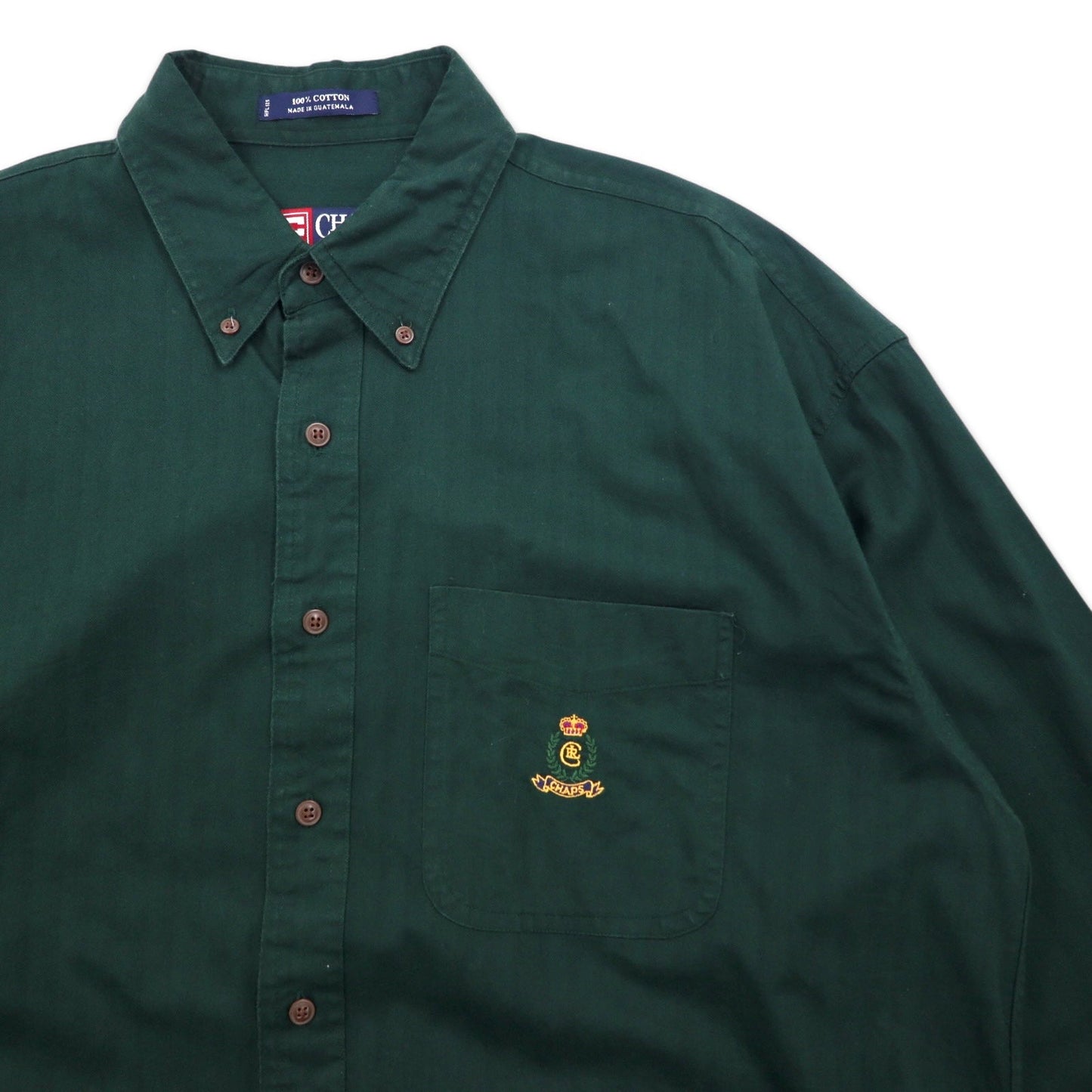 CHAPS RALPH LAUREN 90年代 ボタンダウンシャツ L グリーン コットン ロゴ刺繍 グアテマラ製