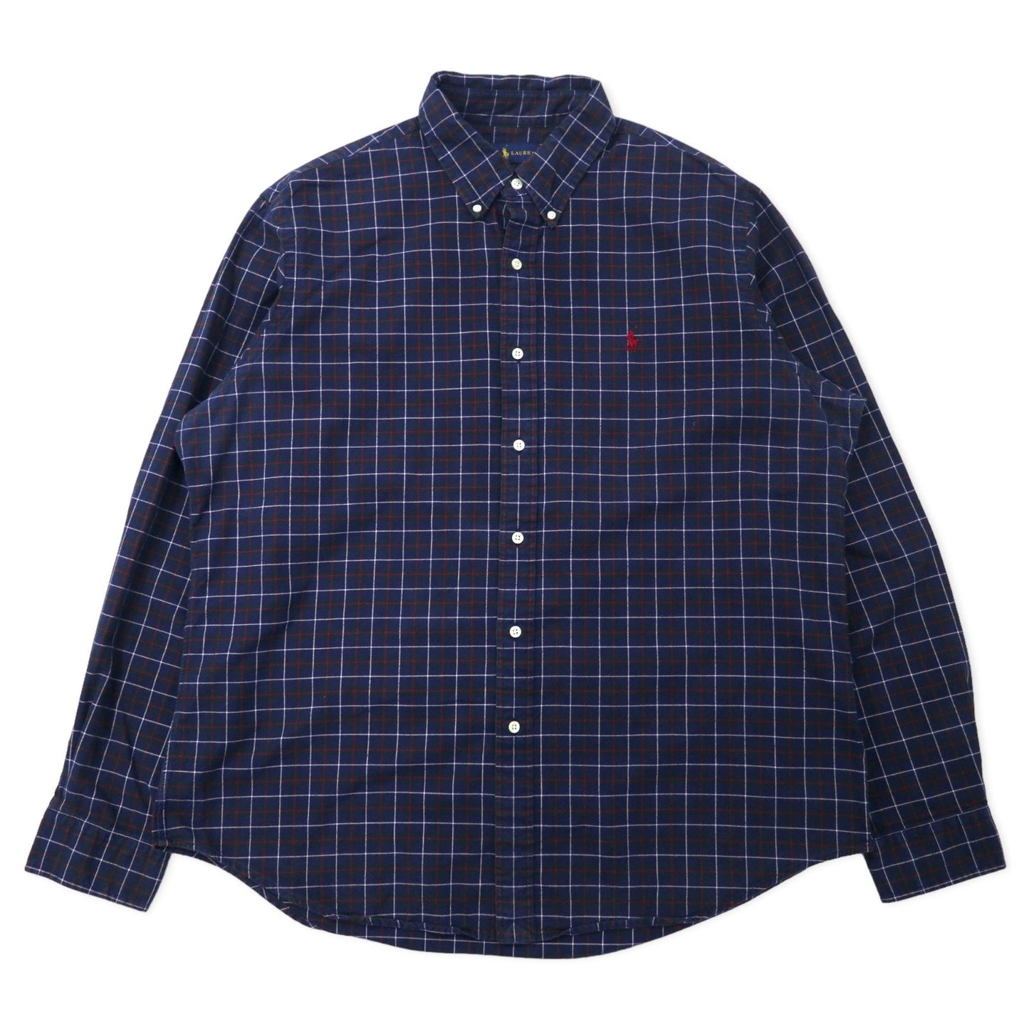 RALPH LAUREN ボタンダウンシャツ XL ネイビー チェック コットン スモールポニー刺繍