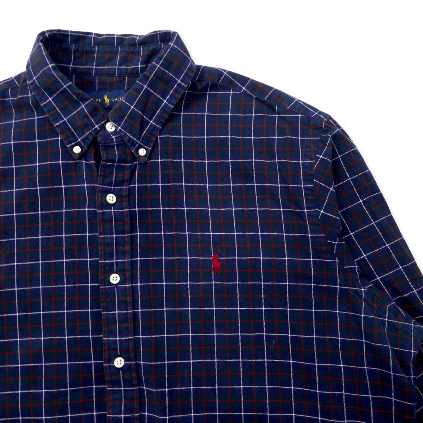 RALPH LAUREN ボタンダウンシャツ XL ネイビー チェック コットン スモールポニー刺繍