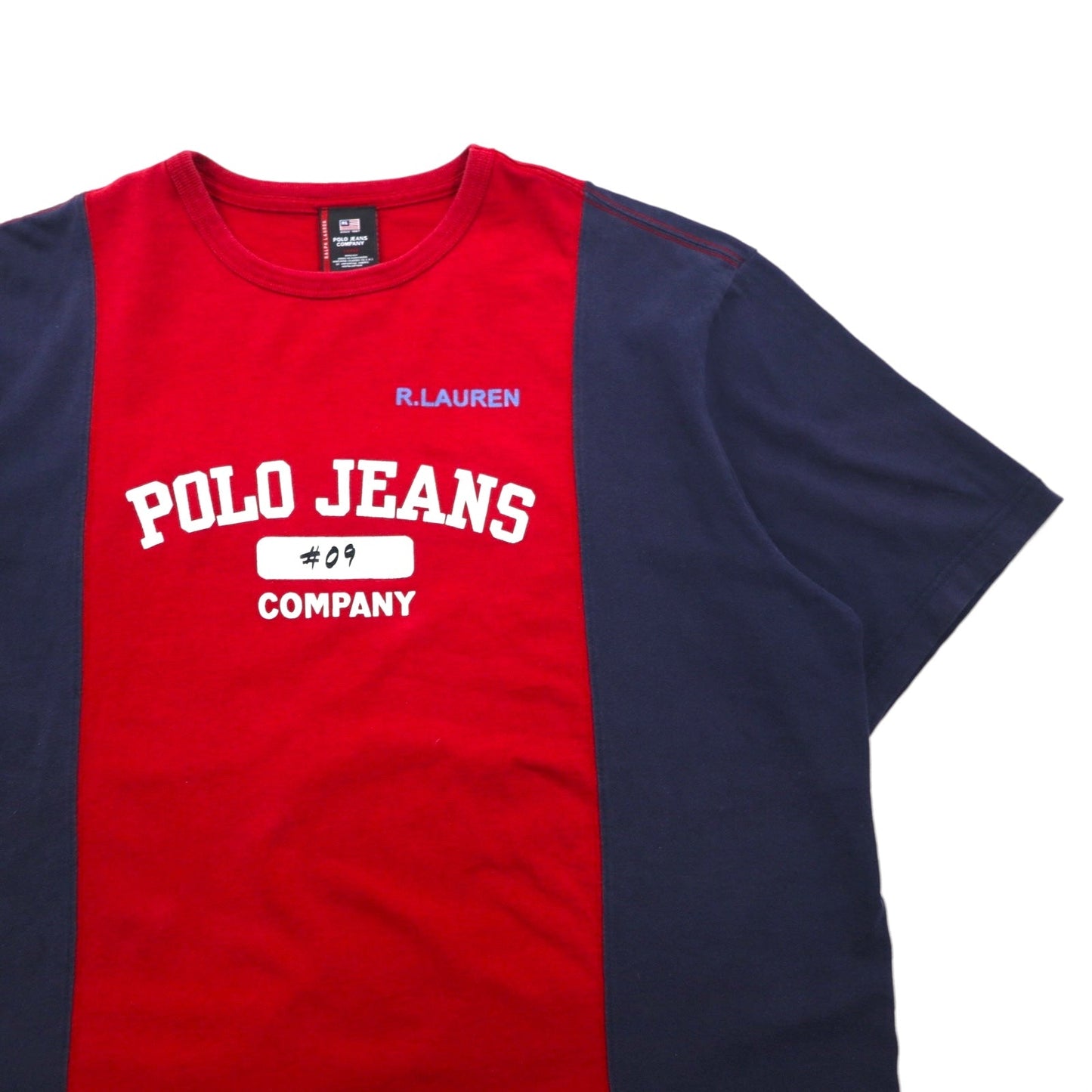 POLO JEANS COMPANY RALPH LAUREN 90年代 ツートン ドッキング Tシャツ L レッド ネイビー コットン