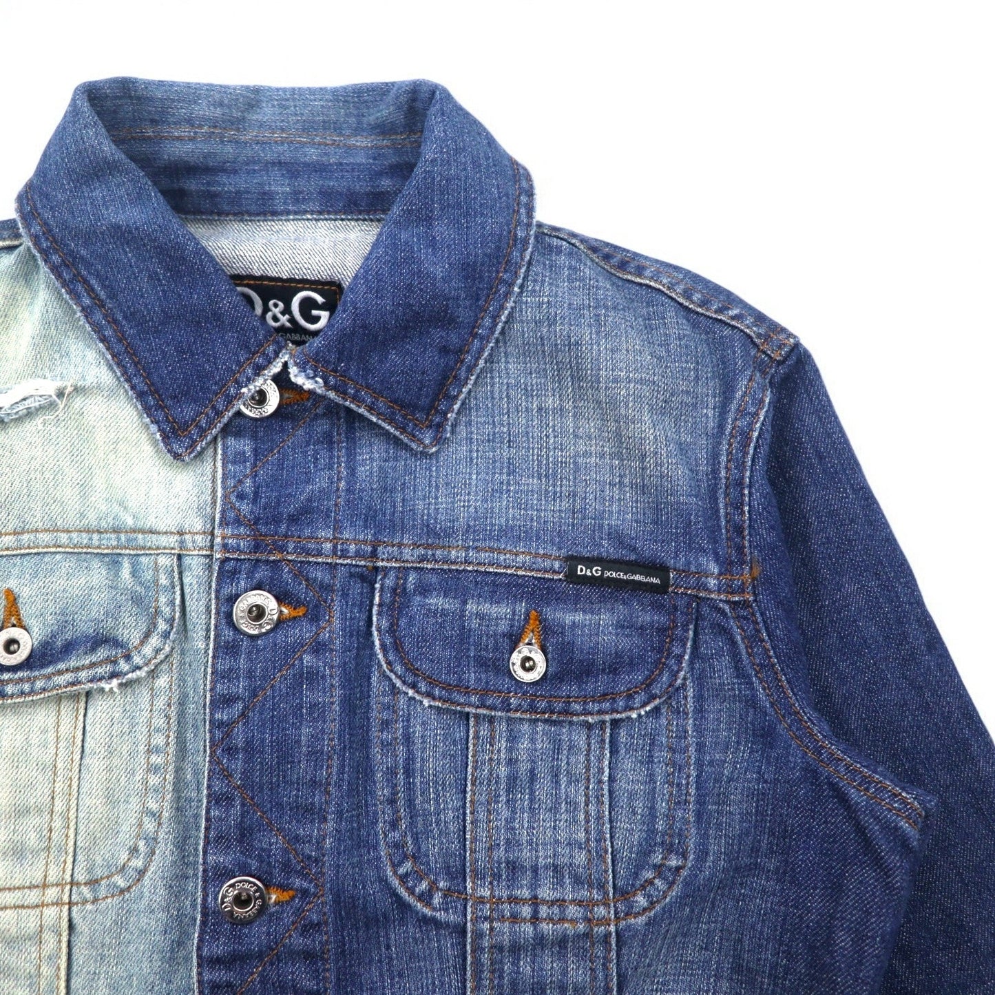 D&G ( DOLCE & GABBANA ) イタリア製 デニムジャケット Gジャン S インディゴ ブルー ツートン  加工