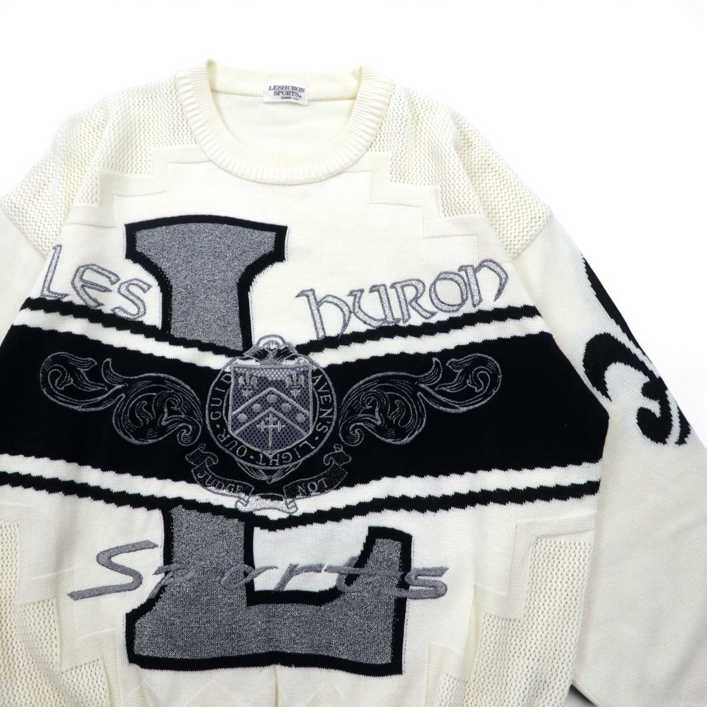 Vintage 90s Japan Made Street Sweater LESHURON SPORTS UOMO 刺繍 ニット セーター XL ホワイト