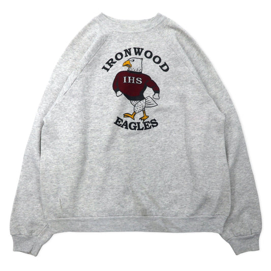 Hanes USA製 90年代 ACTIVEWEAR フットボール プリント スウェット XL グレー コットン IRON WOOD EAGLES