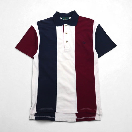 FRED PERRY ポロシャツ M マルチカラー ストライプ コットン 鹿の子 ワンポイントロゴ刺繍