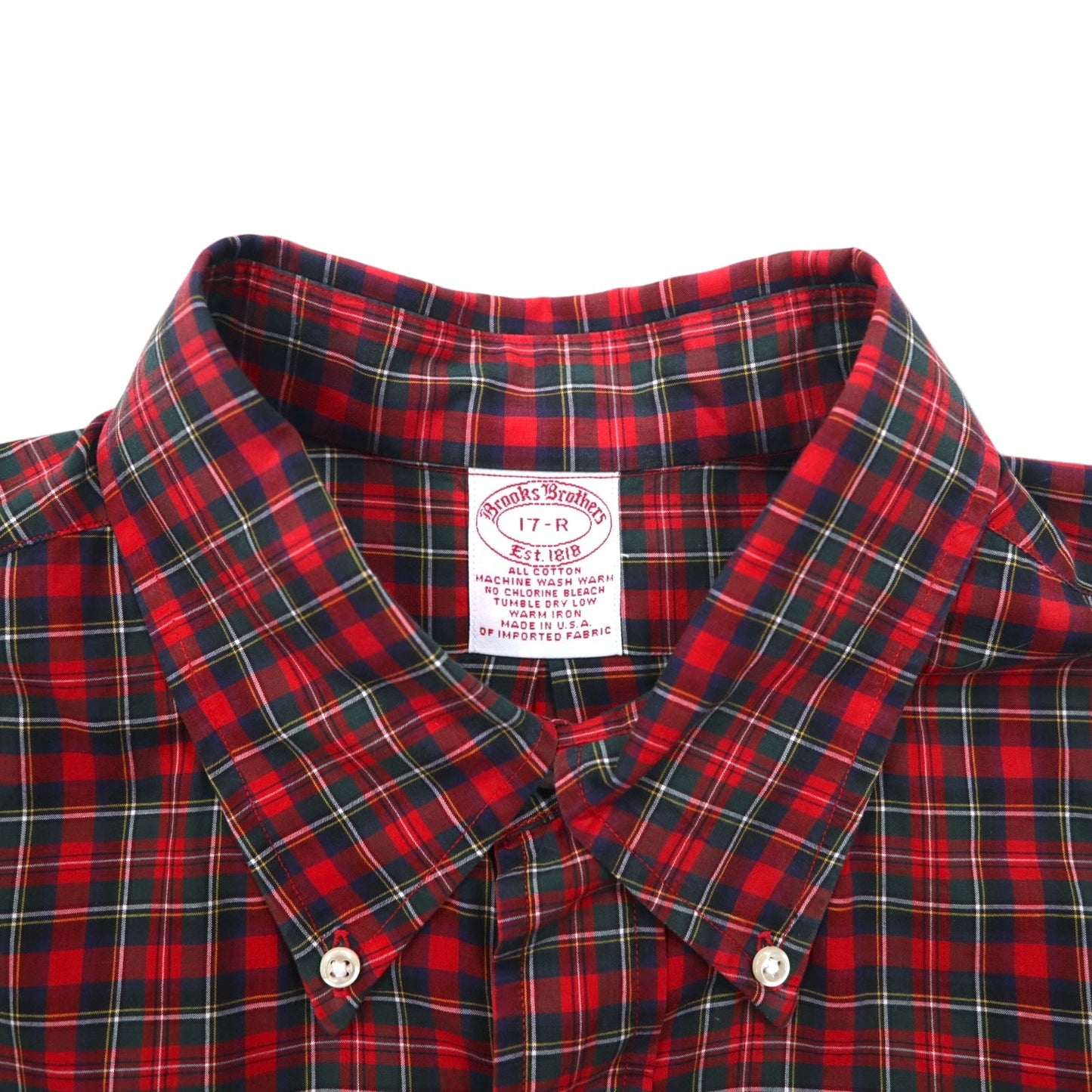 Brooks Brothers USA製 タータンチェック ボタンダウンシャツ XL レッド コットン