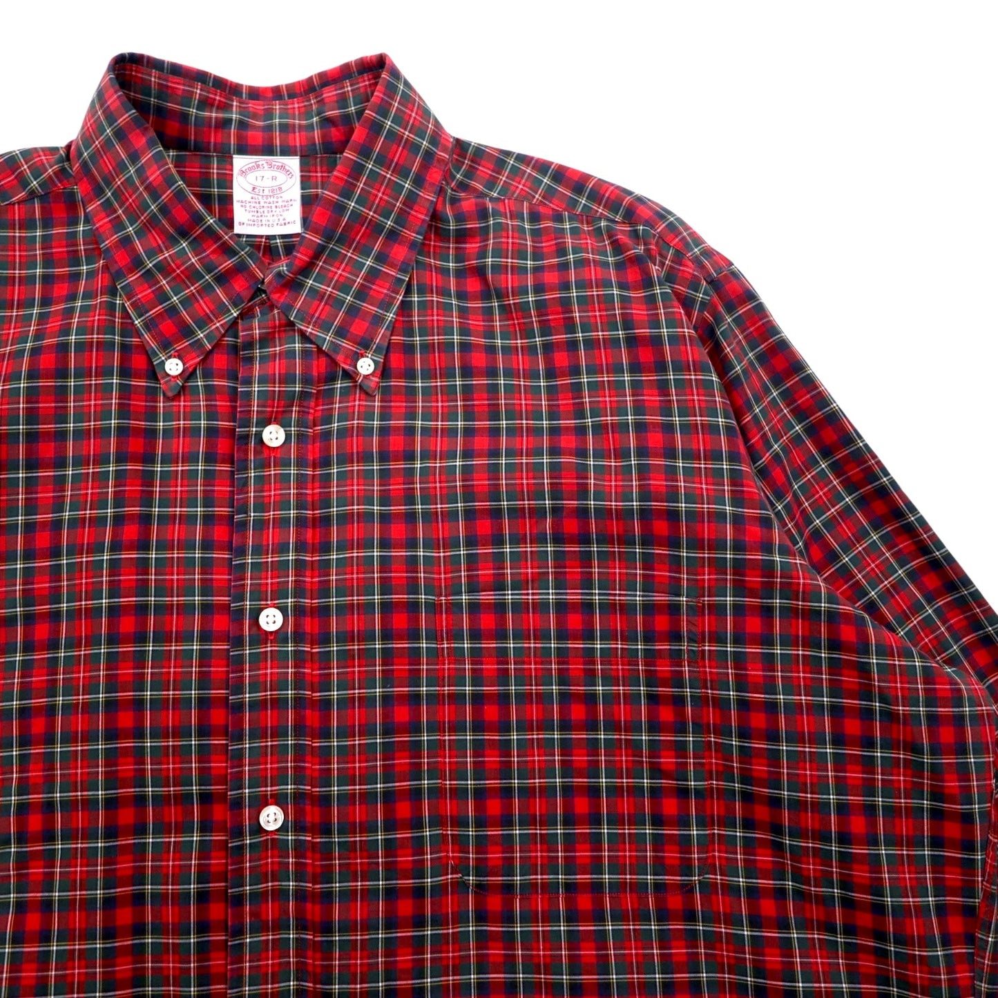 Brooks Brothers USA製 タータンチェック ボタンダウンシャツ XL レッド コットン