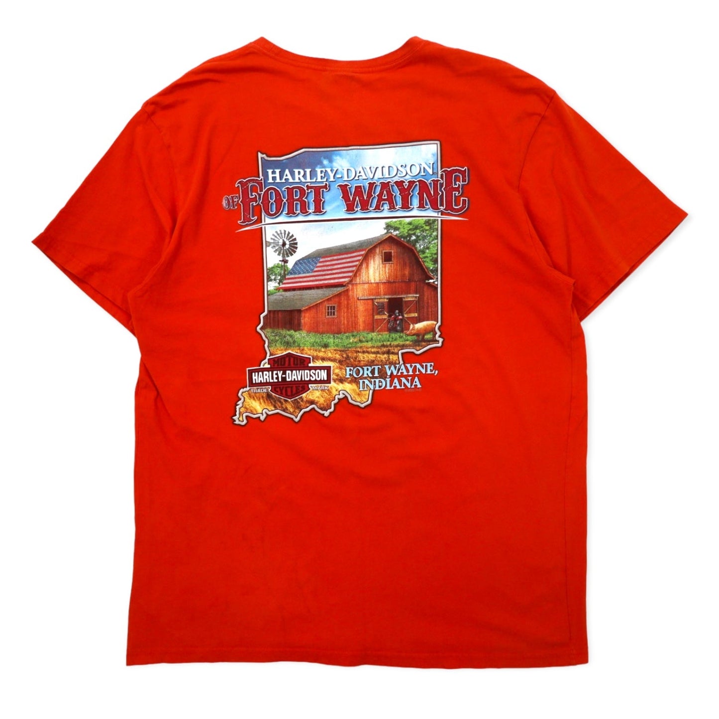 HARLEY DAVIDSON ロゴプリント Tシャツ ポケT 2XL オレンジ コットン FORT WAYNE, INDIANA ビッグサイズ
