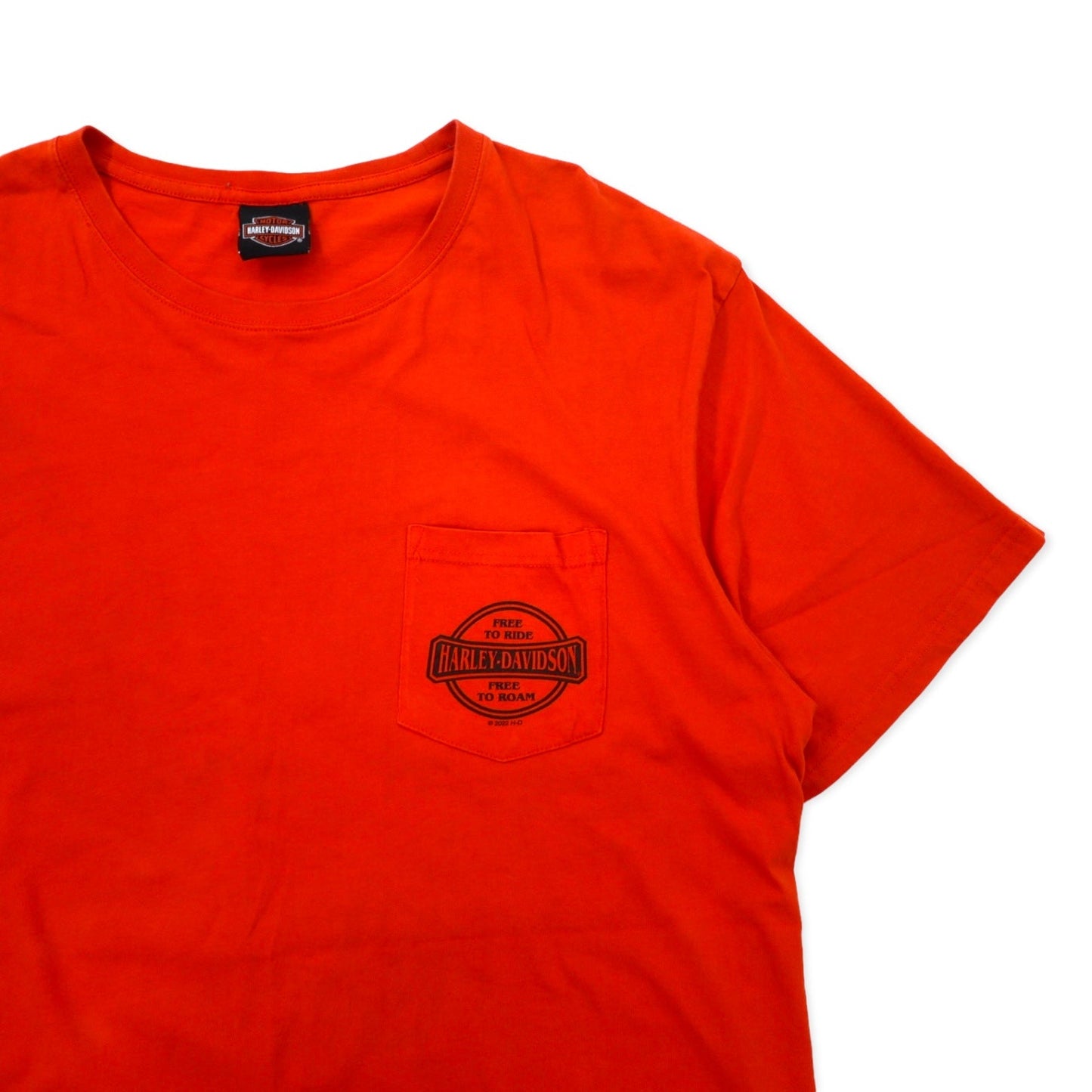 HARLEY DAVIDSON ロゴプリント Tシャツ ポケT 2XL オレンジ コットン FORT WAYNE, INDIANA ビッグサイズ