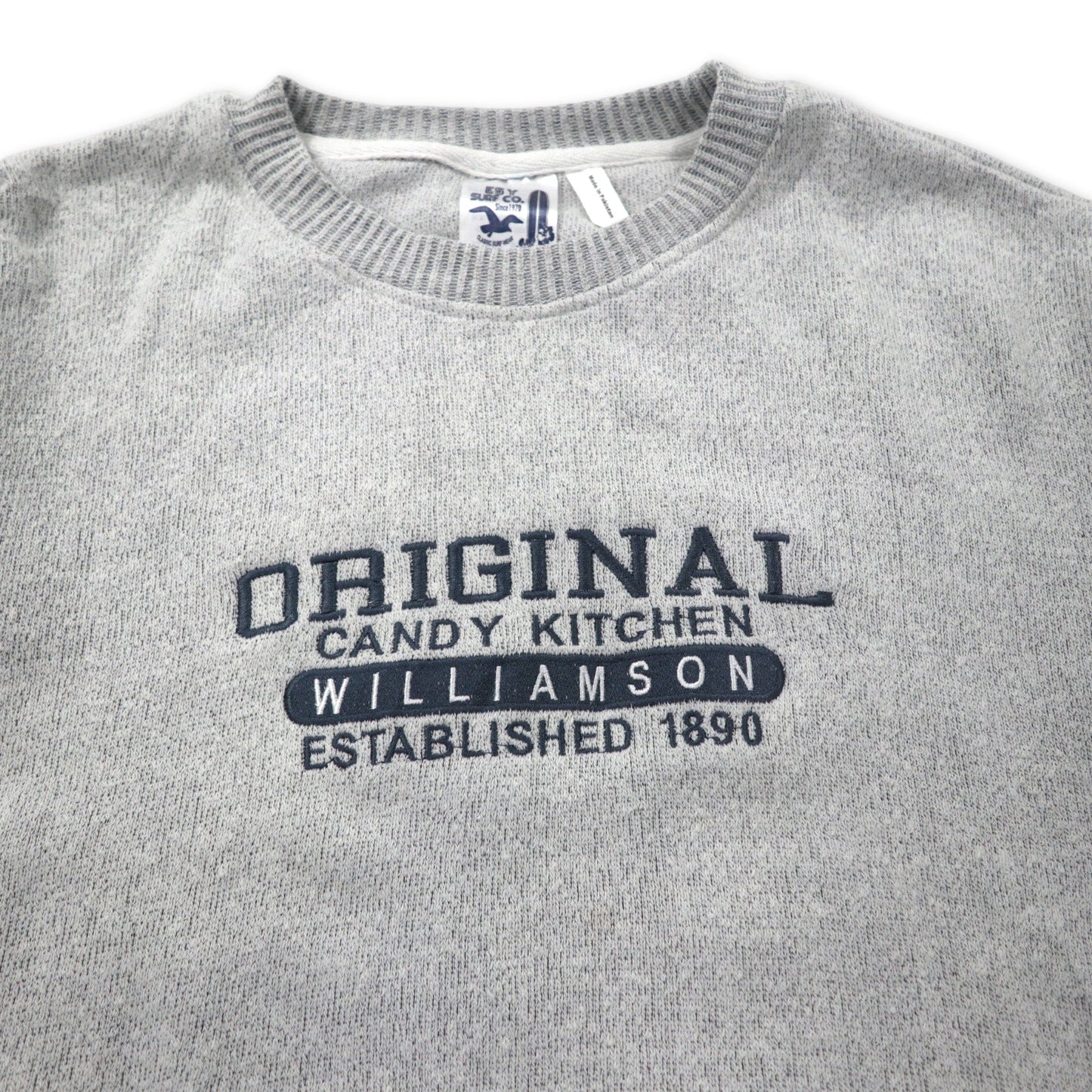 ESY SURF CO. カレッジ刺繍 スウェット 2XL ホワイト グレー コットン パキ綿 ORIGINAL CANDY KITCHEN WILLIAMSON ビッグサイズ