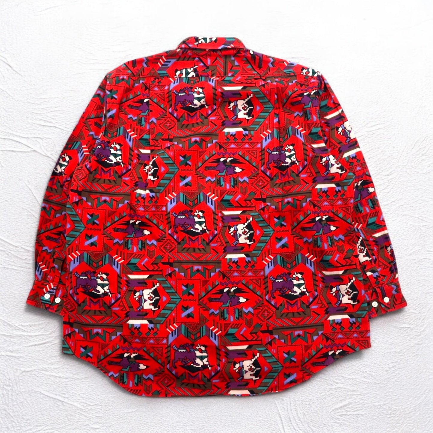 Vintage Japan Made Retro Shirt CALICO BALL ネイティブ柄 シャツ FREE レッド 日本製