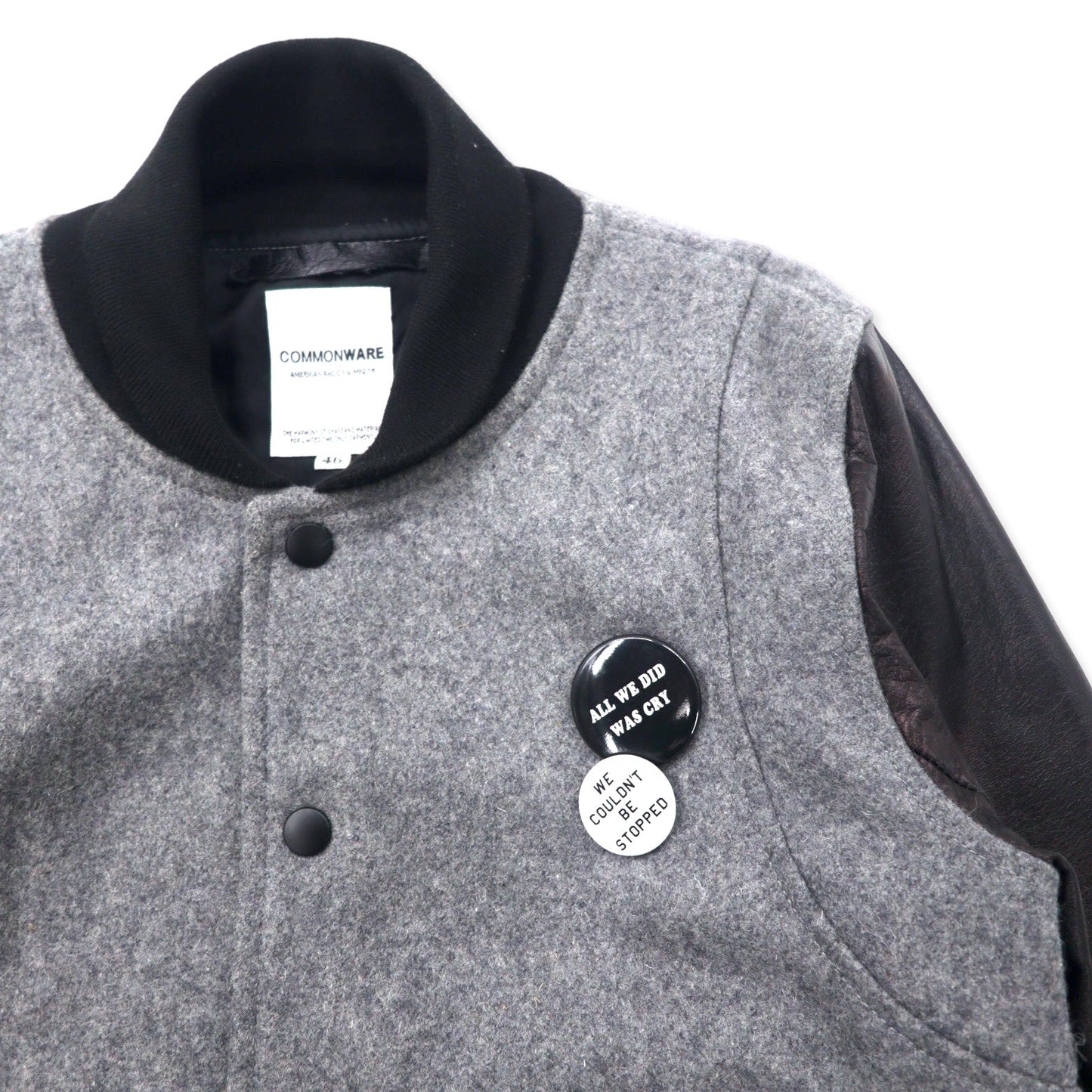 COMMONWARE AMERICAN RAG CIE & MAGINE 袖シープレザー スタジャン 46 グレー ウール 羊革 1344-604MAG