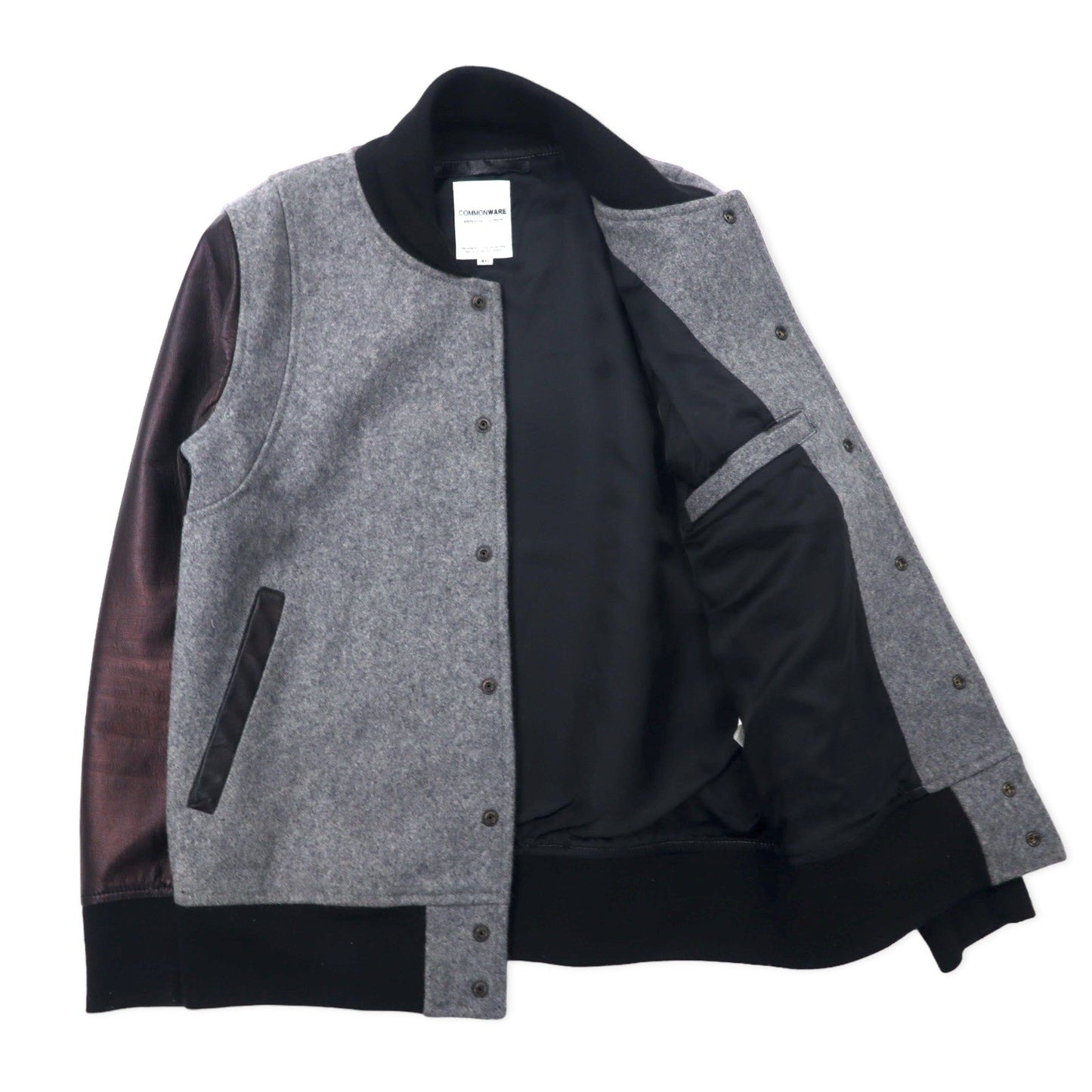 COMMONWARE AMERICAN RAG CIE & MAGINE 袖シープレザー スタジャン 46 グレー ウール 羊革 1344-604MAG