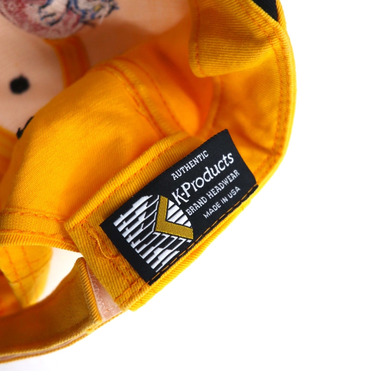 USA製 90年代 K-Products 6パネル キャップ ONE イエロー JASPER マジックテープ アジャスター