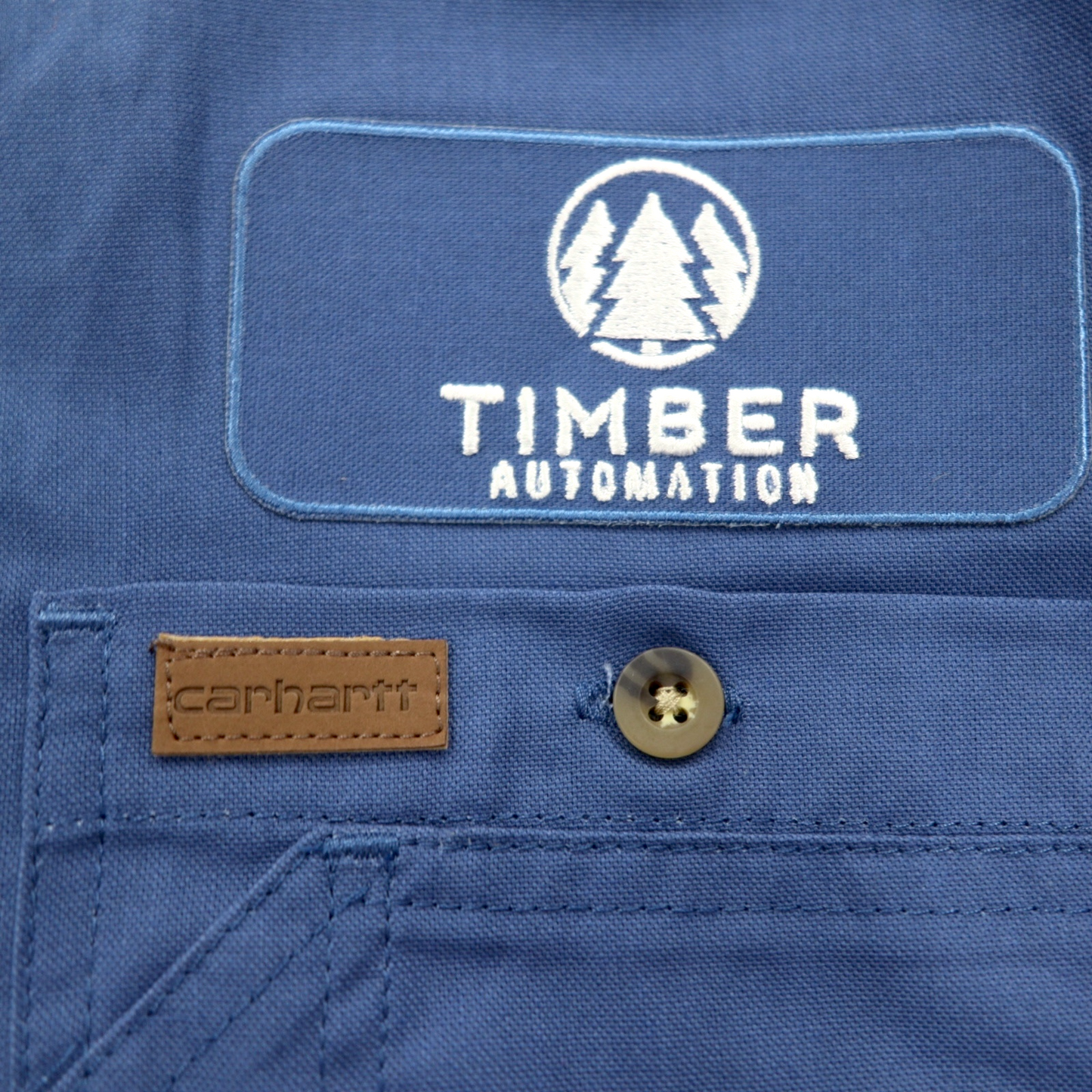 carhartt 半袖ワークシャツ L ネイビー 胸ポケット US企業刺繍 TIMBER AUTOMATION 384-19