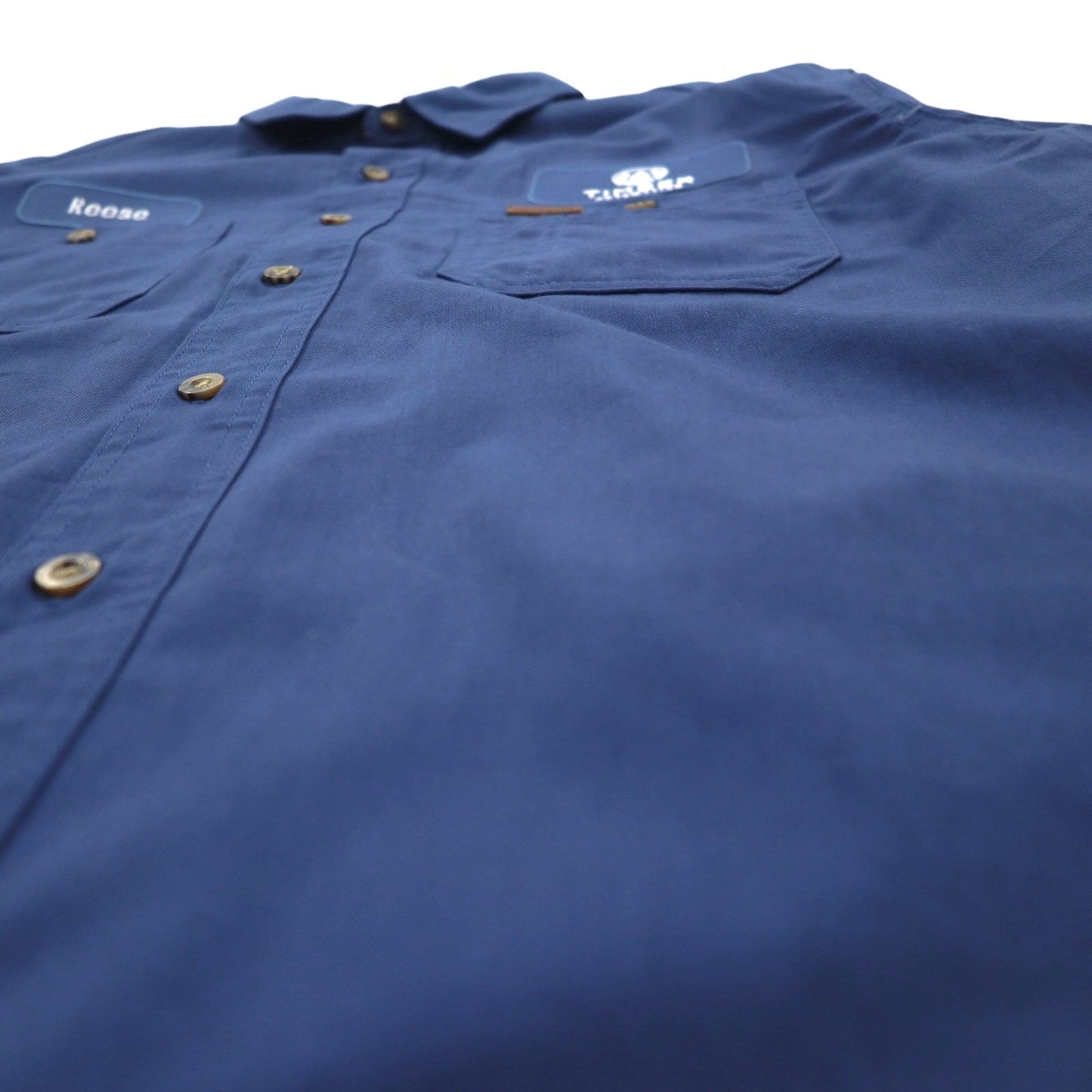 carhartt 半袖ワークシャツ L ネイビー 胸ポケット US企業刺繍 TIMBER AUTOMATION 384-19