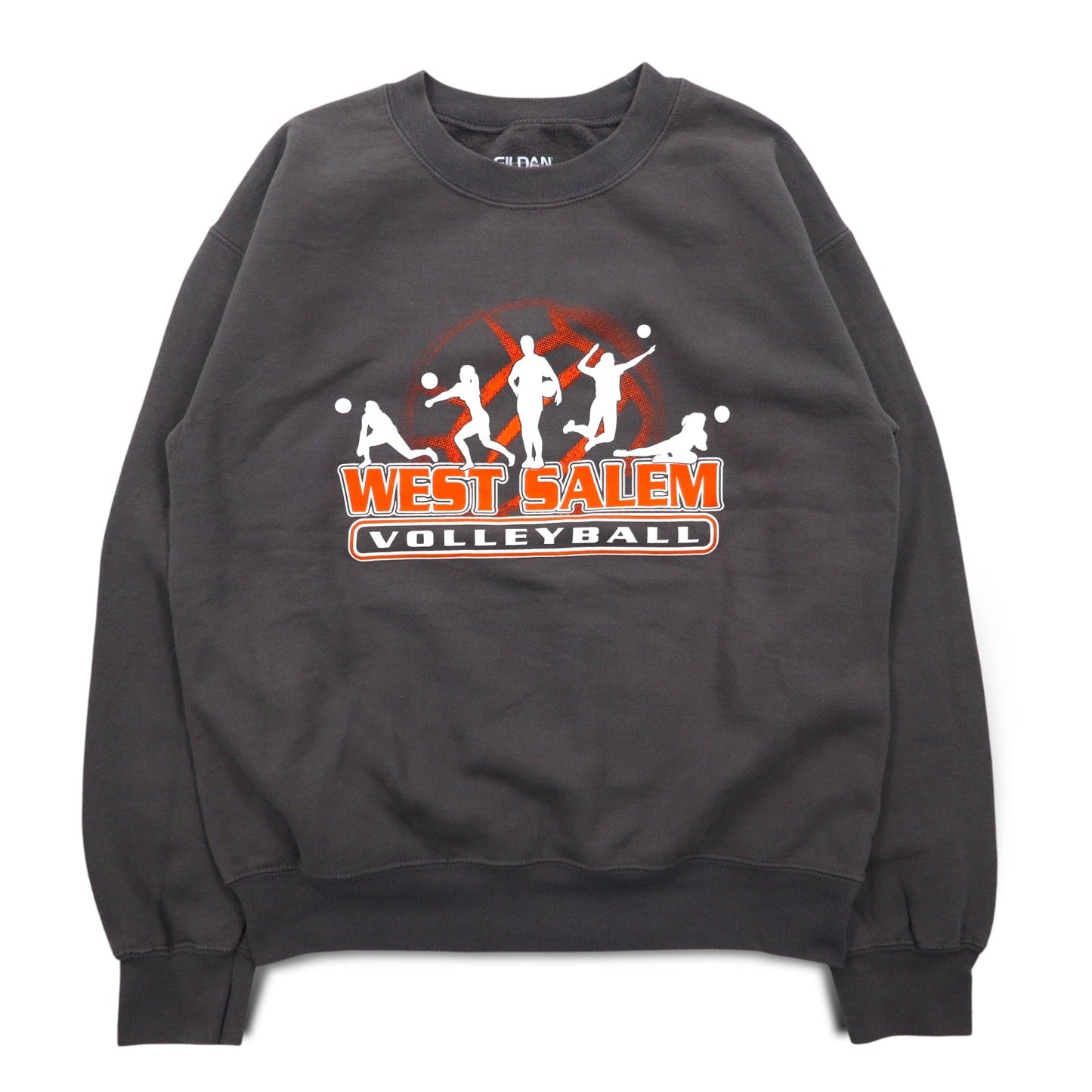 GILDAN クルーネック スウェット S グレー プリント 裏起毛 WEST SALEM VOLLEYBALL