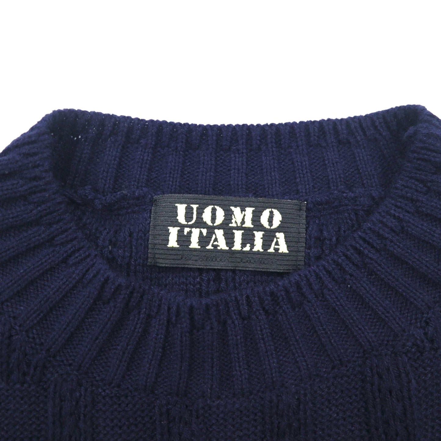 Vintage 90s Jacquard Knit UOMO ITALIA アクリル ニット ブロックチェック ジャガード セーター M ネイビー