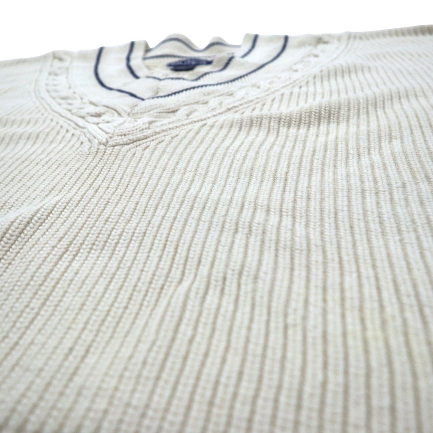 nautica 90年代 チルデンニット Vネック セーター L クリーム コットン ケーブル編み