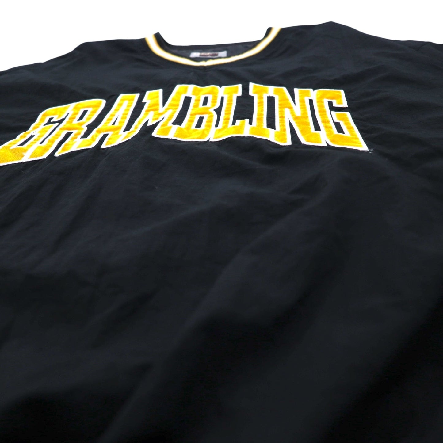 LEGENDS ATHLETIC USA製 90年代 リブライン ピステ プルオーバー ナイロンジャケット XL ブラック カレッジ GRAMBLING アーチロゴ