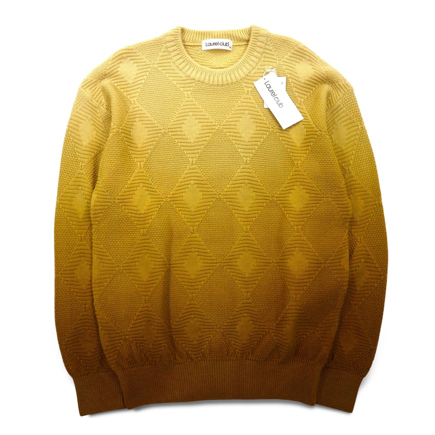 Vintage 90s Japan Made Jacquard Sweater Knit Laurel club ジャガード ニット セーター M イエロー グラデーション 未使用品