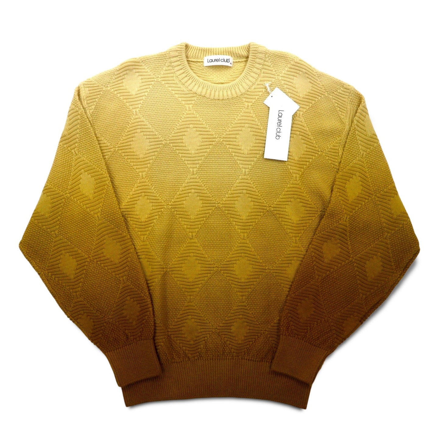 Vintage 90s Japan Made Jacquard Sweater Knit Laurel club ジャガード ニット セーター M イエロー グラデーション 未使用品