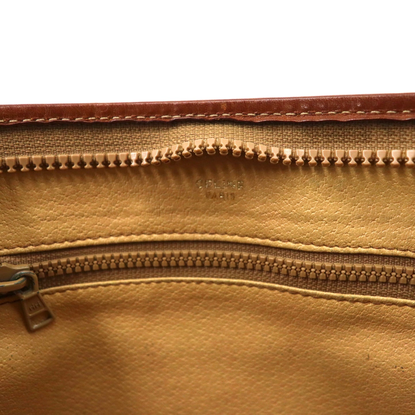 CELINE セカンドバッグ ベージュ レザー ririジップ マカダム柄 オールド