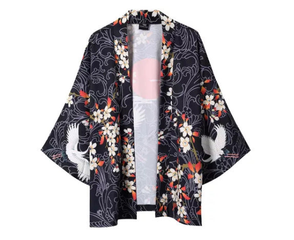 Harajuku style kimono women's summer Korean version loose Japanese kimono cloak feather weaving sunscreen jacket 3d printing students