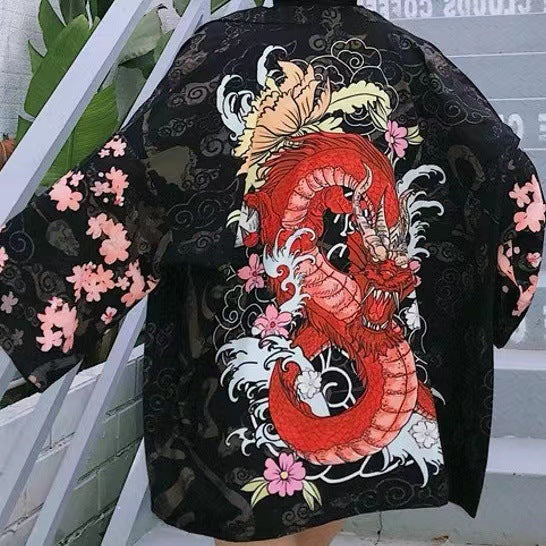 Harajuku style kimono women's summer Korean version loose Japanese kimono cloak feather weaving sunscreen jacket 3d printing students