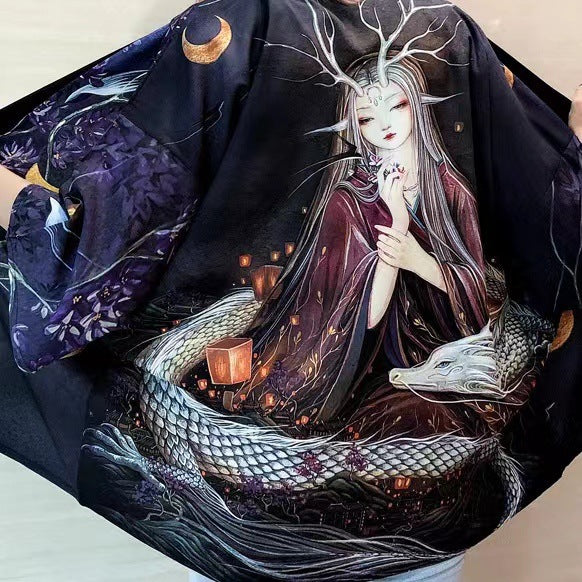 Harajuku style kimono women's summer Korean version loose Japanese kimono cloak feather weaving sunscreen jacket 3d printing students